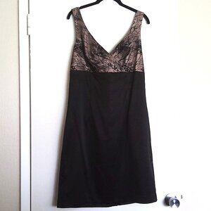 Allen B by Allen Schwartz Dress Faux Wrap Lace Empire Waist Black Satin EUC 12